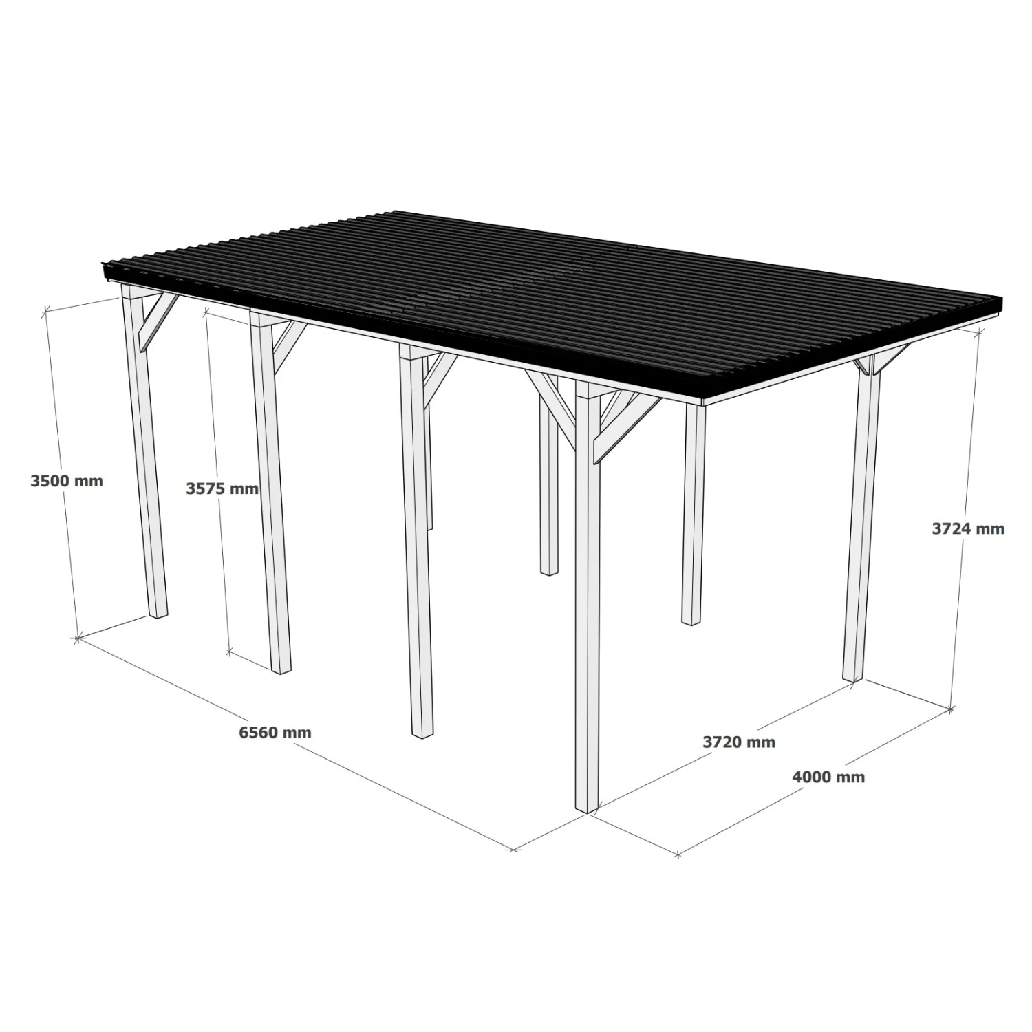 Holzbrüder Camping-Carport Ralf Natur, 400x800 cm, mit rotem Blechdach. Ideal für Wohnmobile.