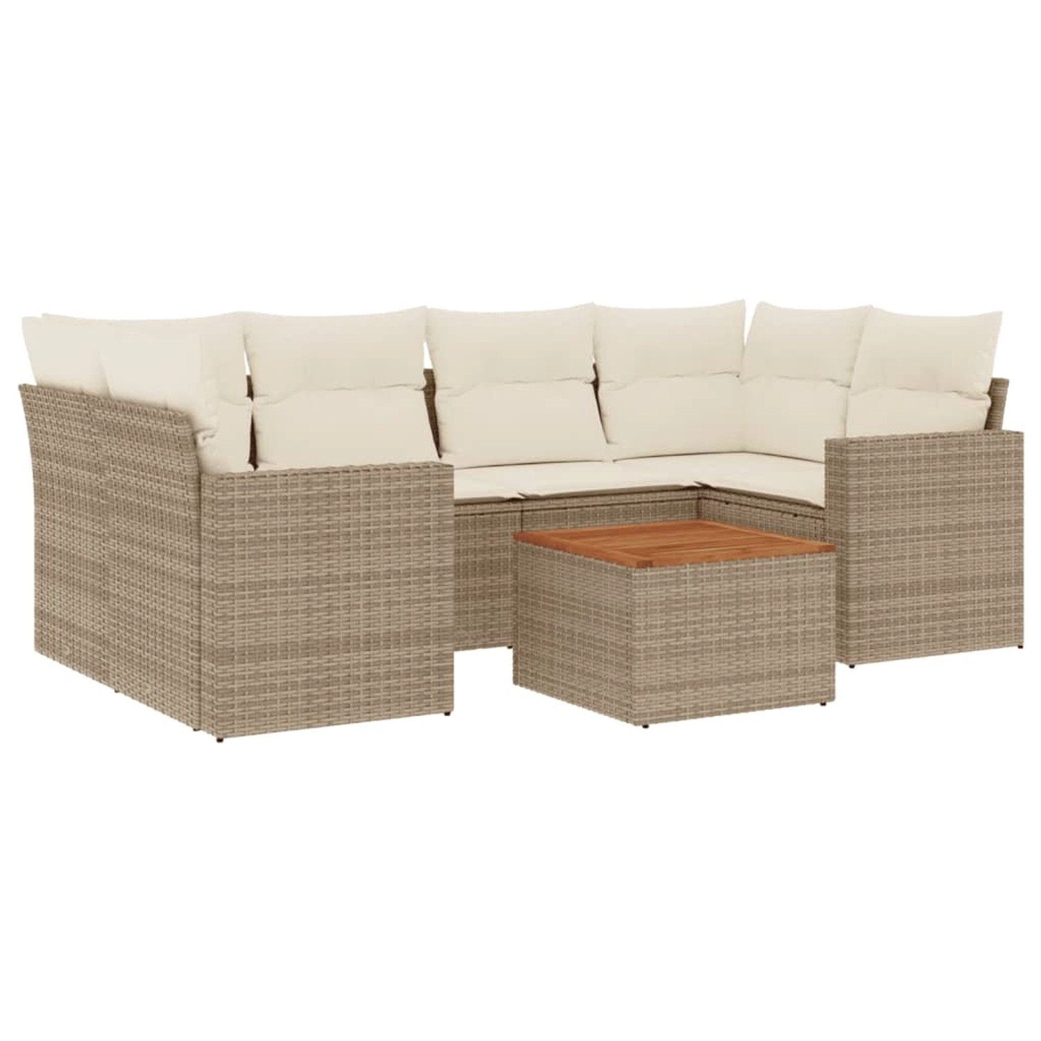 vidaXL 7-Tlg Garten-Sofagarnitur mit Kissen Beige Poly Rattan 3224021 günstig online kaufen