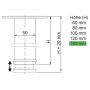 Technisches Diagramm des SOTECH Möbelfuß JIMMY Ø50 mm, Höhe 150 mm mit Höhenverstellung.