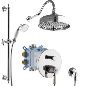 PaulGurkes Regendusche Retro-Set Unterputz mit Handbrause und Armatur im Nostalgie Design.