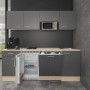 Flex-Well Büroküche Morena, 210 cm, basaltgrau/San Remo Eiche: Singleküche mit E-Geräten wie Kühlschrank und Mikrowelle.