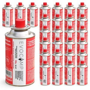 Evocamp Gaskartusche 28x 120g Butangas Kartusche für Campingkocher und Gasbrenner mit Selbstdichtendem Bajonettventil