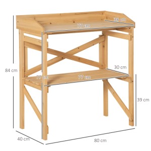 Outsunny Pflanztisch aus hellem Tannenholz, braun, 80x40x84 cm, mit zwei Ablagen.