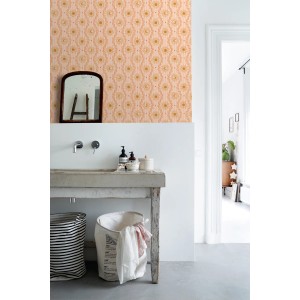 ESTAhome Tapete Retro-Ornamente Rosa Orange und Gelb 50 x 900 cm