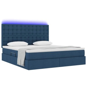 vidaXL Bett mit LED-Lichtleisten mit Kopfteil Blau 160 x 200 cm Stoff 3372557