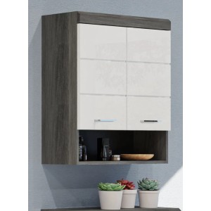 Inn.Furn Hängeschrank Weiß Hochglanz Grau 74 cm 2-türig Shawn