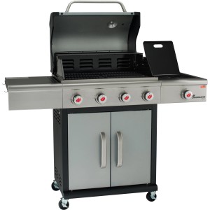 Landmann Gasgrill Triton PTS 4.1 mit 4 Brennern und Seitenbrenner in Silber.