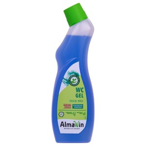 Almawin WC Aktiv Gel Reiniger, blaue Flasche mit grünem Deckel. 750 ml Toilettenreiniger gegen Kalk.