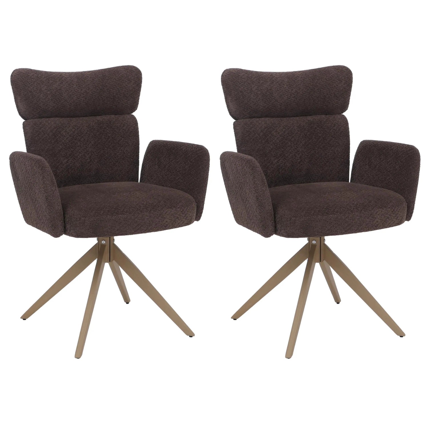 MCW 2er-Set Esszimmerstuhl N11 Drehbar Auto-Return Stoff Bouclé Dunkelbraun Beine Holz-Optik