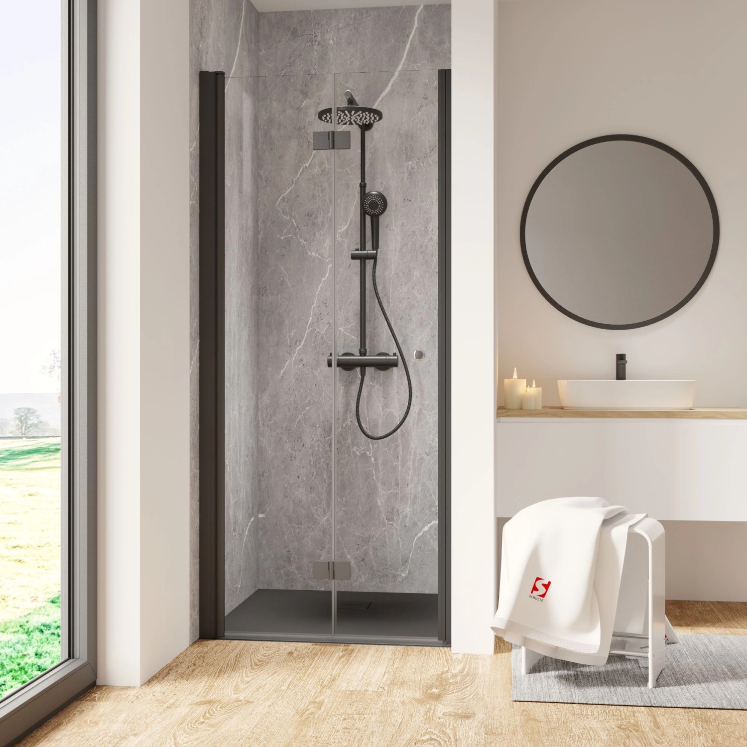 Schulte Dusche Drehfalttür in Nische Garant 2.0 Links 80 x 200 cm Mattschwarz