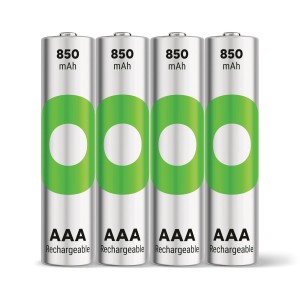 4er-Pack GP Recyko AAA Akkus, 850 mAh, wiederaufladbar für viel Energie.