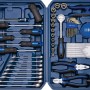 Offener, blauer LUX Werkzeugkoffer Classic, 54-teilig mit Werkzeugen wie Hammer, Schraubendreher, Zange, Schraubenschlüssel.
