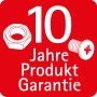 10 Jahre Produktgarantie: Schraube und Mutter auf rotem Grund.