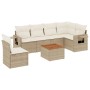 Beige 7-tlg. Garten-Sofagarnitur aus Polyrattan mit Kissen und Tisch für Terrasse & Garten.