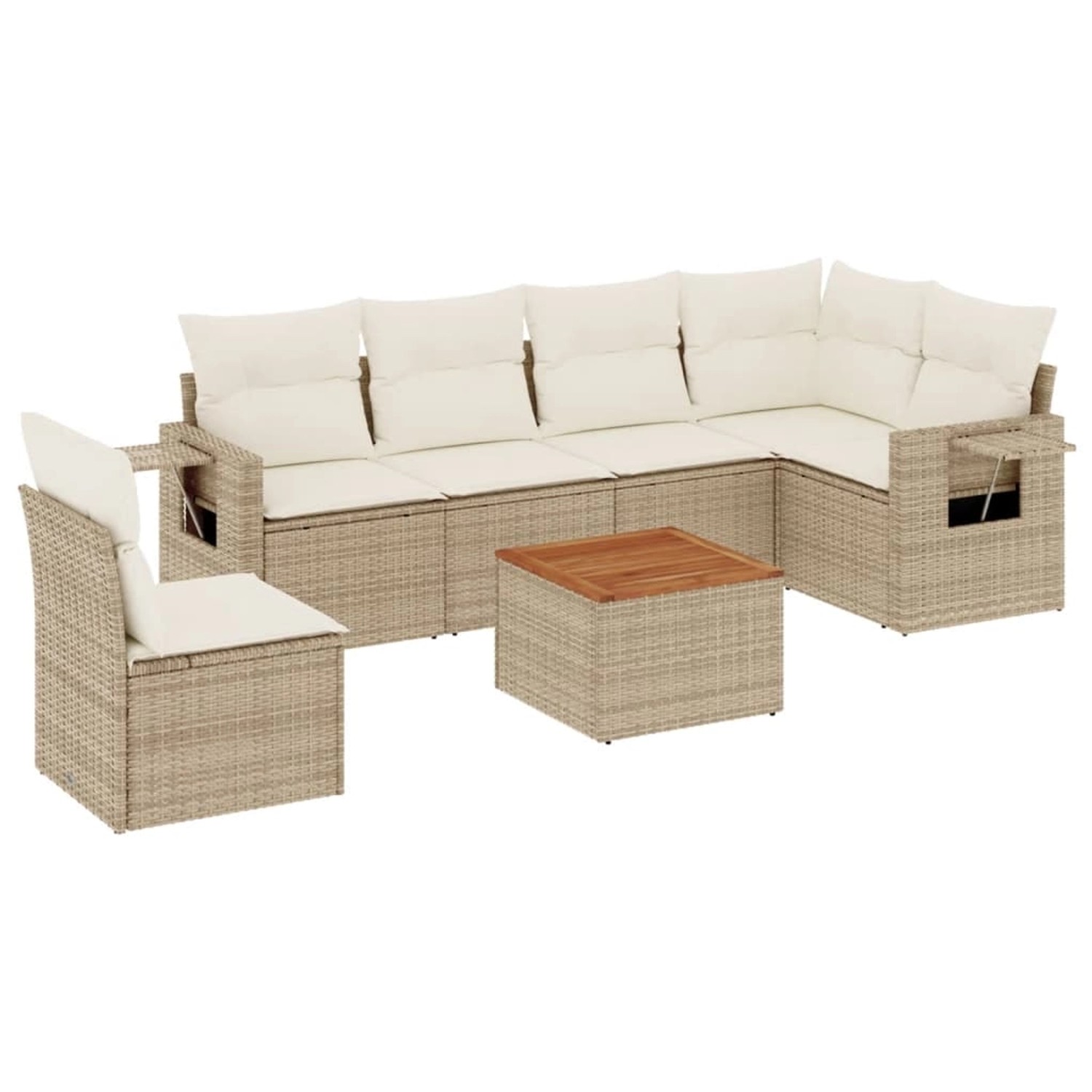 vidaXL 7-Tlg Garten-Sofagarnitur mit Kissen Beige Poly Rattan 3256919