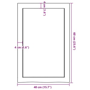 Abmessungen der hellbraunen vidaXL Waschtischplatte aus Massivholz, 40x60x6 cm.