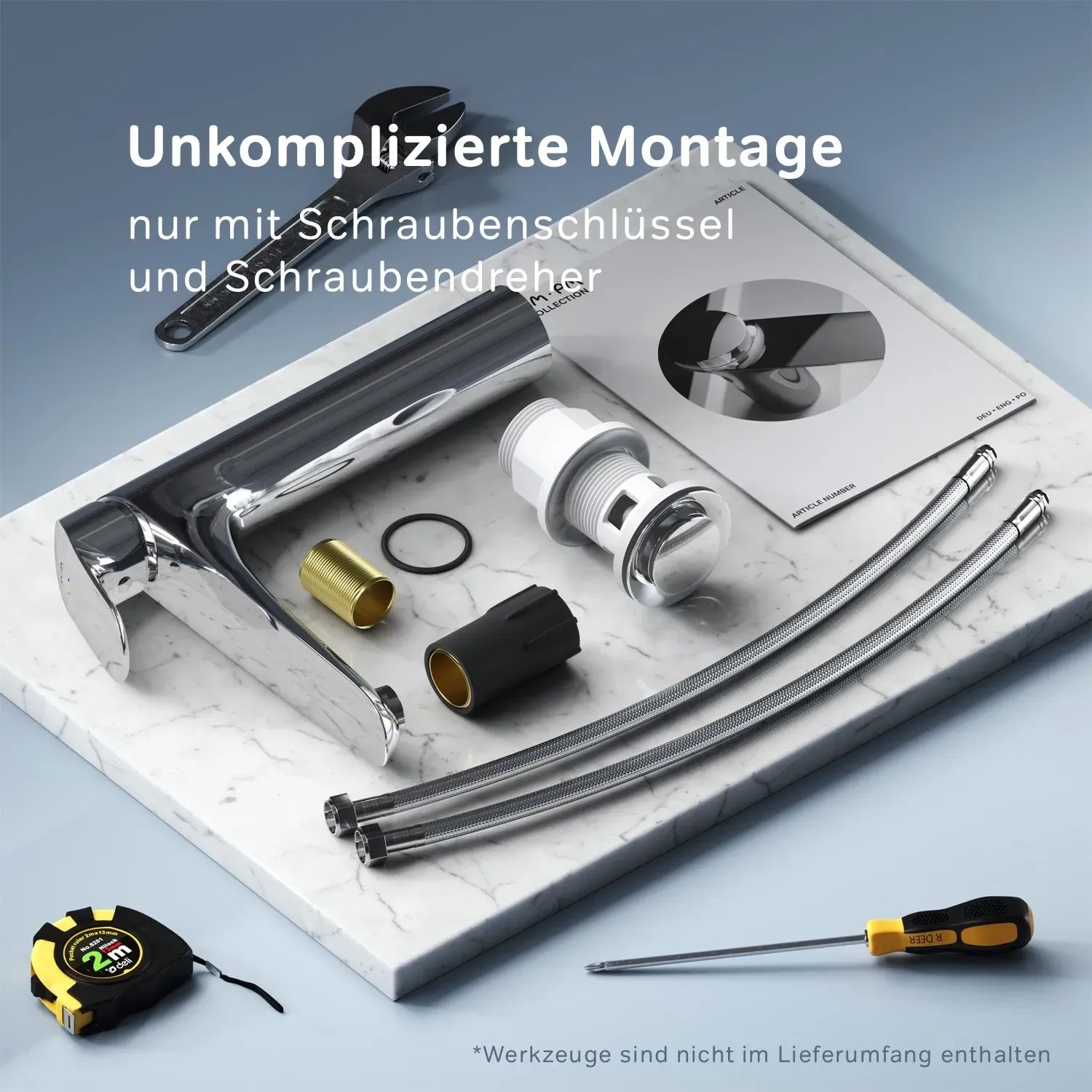 Aolemi Waschtischarmatur Mattschwarz - Einloch, Doppelgriff Mit Kreuzknöpfen, Inkl. Pop-Up Ablauf