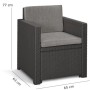 Sessel des Allibert Victoria Monaco Loungesets, Rattanoptik anthrazit mit grauen Kissen.