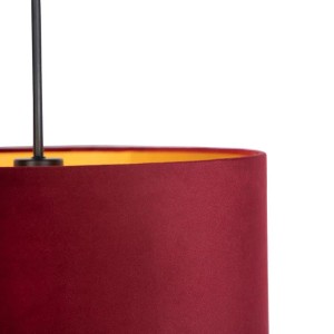 Hängelampe QAZQA Combi, roter Velours-Schirm mit goldener Innenseite, 40 cm.