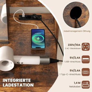 Costway Schminktisch Set mit Steckdose Rustikal Braun