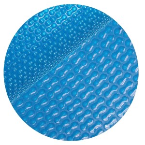 Nahaufnahme einer blauen Evolution Solarplane 360cm mit Geobubble-Technologie für Pools.