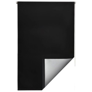 Schwarzes Sol Royal Thermorollo 55x160cm mit silberner Thermobeschichtung zur Verdunkelung und Isolation.