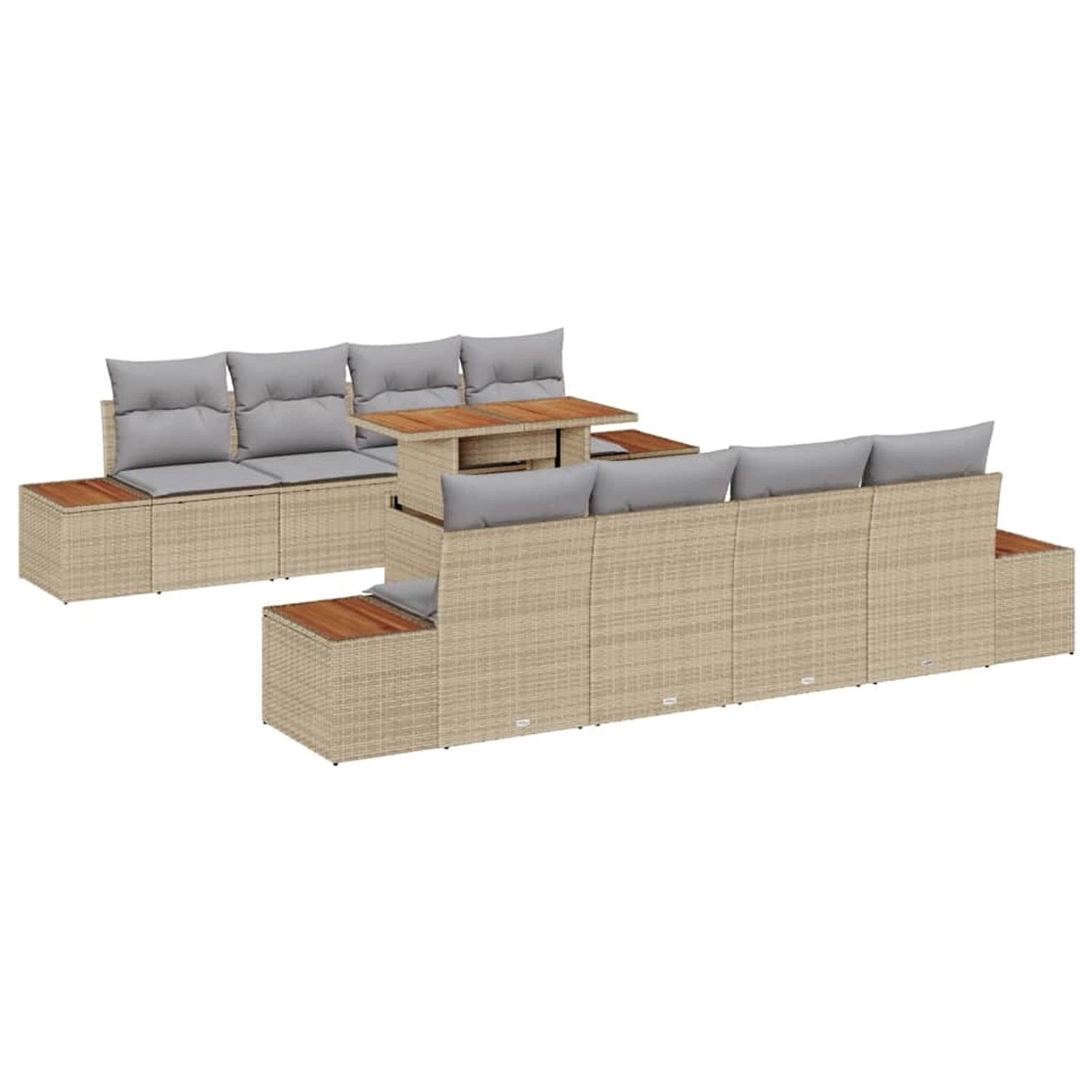 vidaXL Garten-Sofa-Set mit Speicher 9-Tlg Beige Poly Rattan 3358789 günstig online kaufen