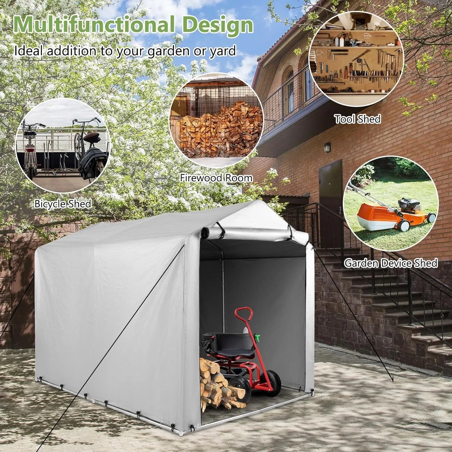 Costway Garagenzelt Silbergrau 160 x 218 x 164 cm_4