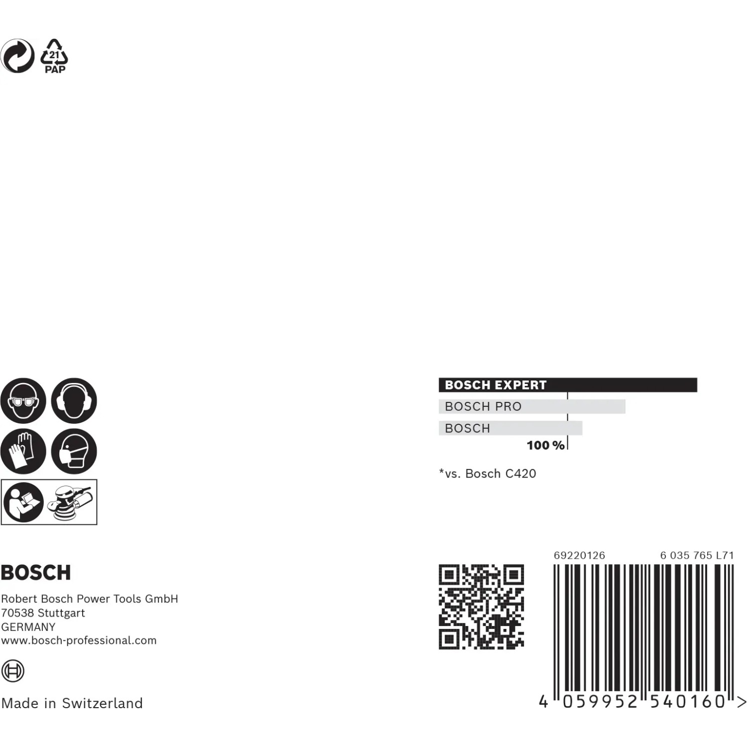 Verpackung Bosch Expert Netzschleifblatt M480, Ø 125 mm, K320, 5 Stück, Zubehör für Exzenterschleifer.