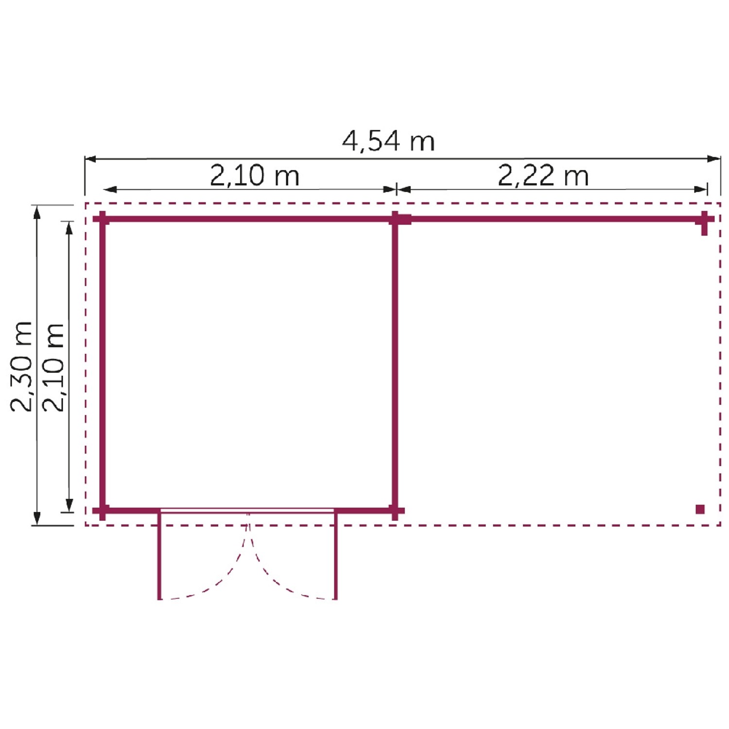 Grundriss Kiehn-Holz Gerätehaus KH 19-014, 432x210 cm, naturbelassen, Holz-Gartenhaus.