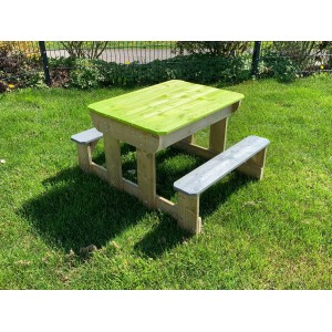 Wendi Toys Picknicktisch mit Bänken für Kinder, aus FSC®-Holz, grün-grau.