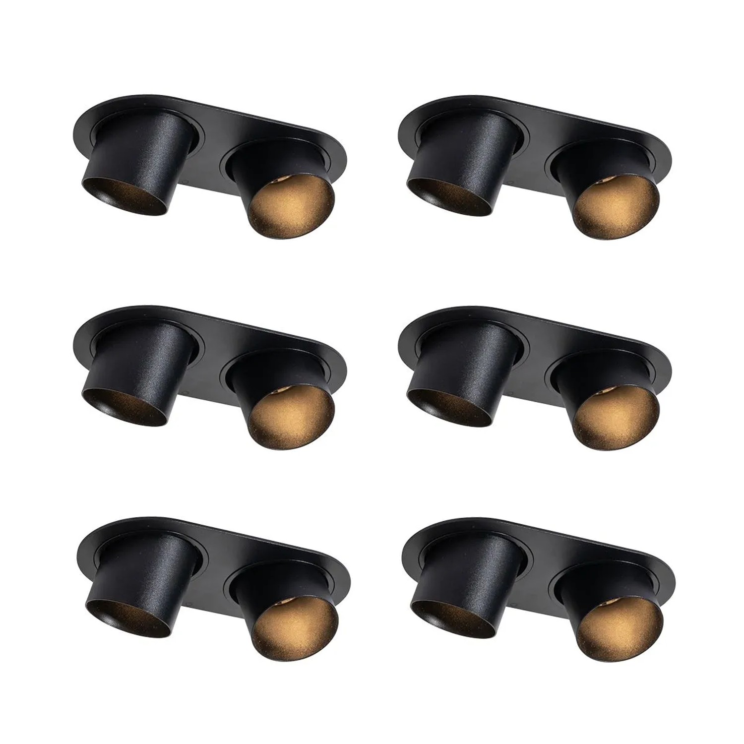 QAZQA Set mit 6 Einbauspots Schwarz GU10 50mm 2-flammig Installa