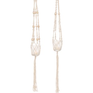 Zwei Windlichter mit Makramee-Halterung von Boltze, naturfarben, 2-fach sortiert.