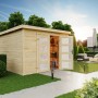Lasita Holz-Gartenhaus Zambezi 7: Naturfarbenes Gartenhaus mit Doppeltür und Flachdach.