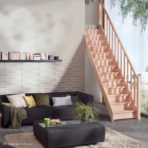 Treppen Intercon Holztreppe Casablanca Raumspartreppe Buche Massiv Naturbelassen Gerade Mit 60 cm Treppenbreite Einseitiges Geländer Mit Setzstufen
