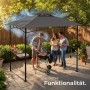 Anthrazitfarbener Tectake Grillpavillon Maracaibo mit Doppeldach, Grill und Personen.