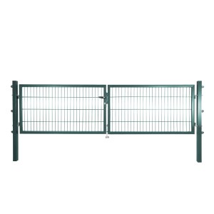 Grünes Solid Doppeltor aus Stahl mit Doppelstabmatten-Füllung, 80x300 cm.