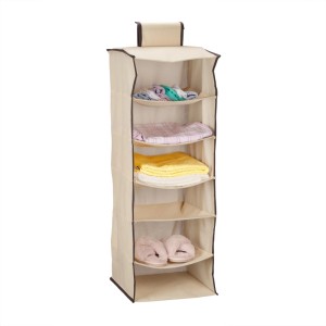 Relaxdays Hängeregal Vlies Beige Braun Faltbar 6 Fächer 96 x 32 x 31 cm