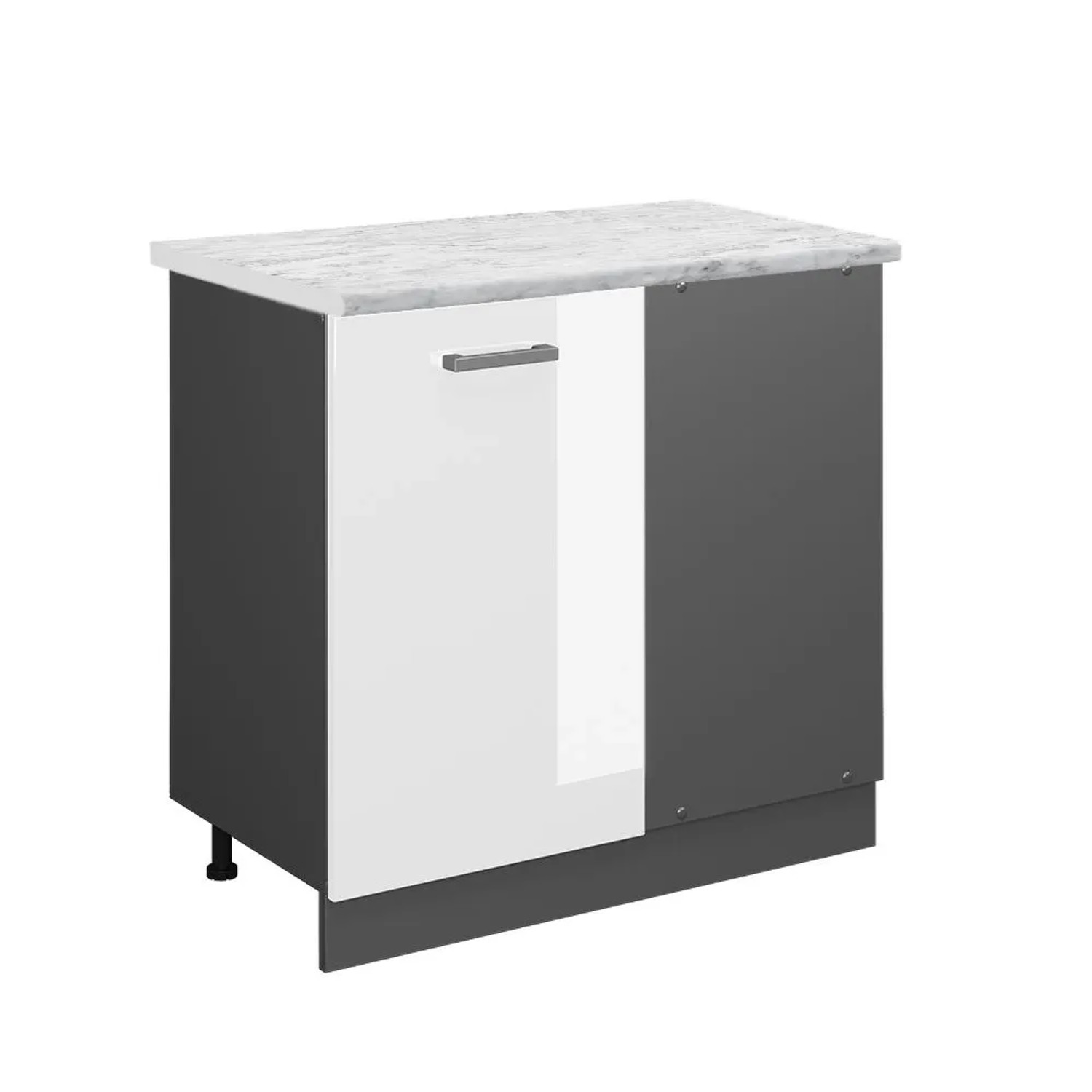 Vicco Eckunterschrank R-Line Küchen Eckschrank Weiß Hochglanz Anthrazit AP Marmor mit Anthrazit Korpus