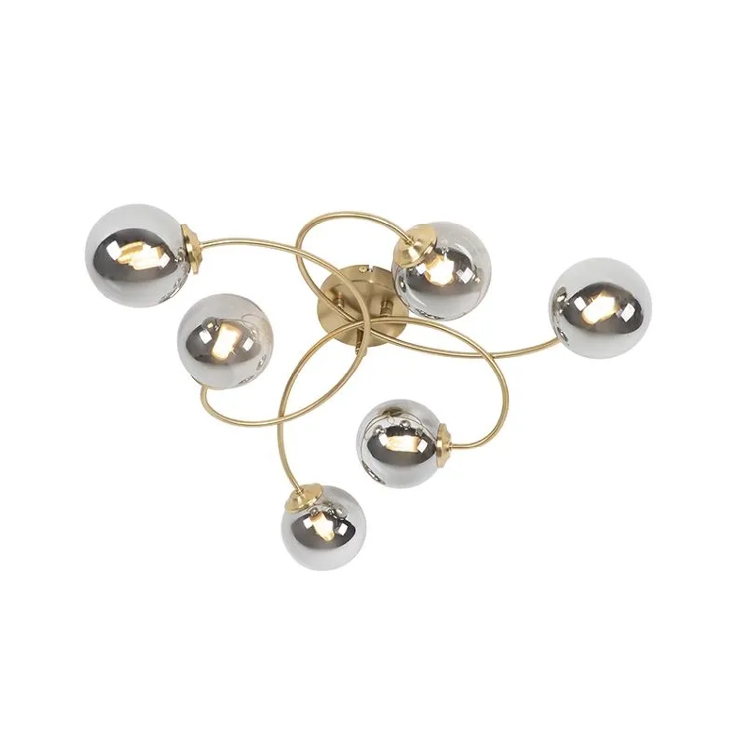QAZQA Moderne Deckenleuchte Gold 6 Lichter mit Rauchglas Athen