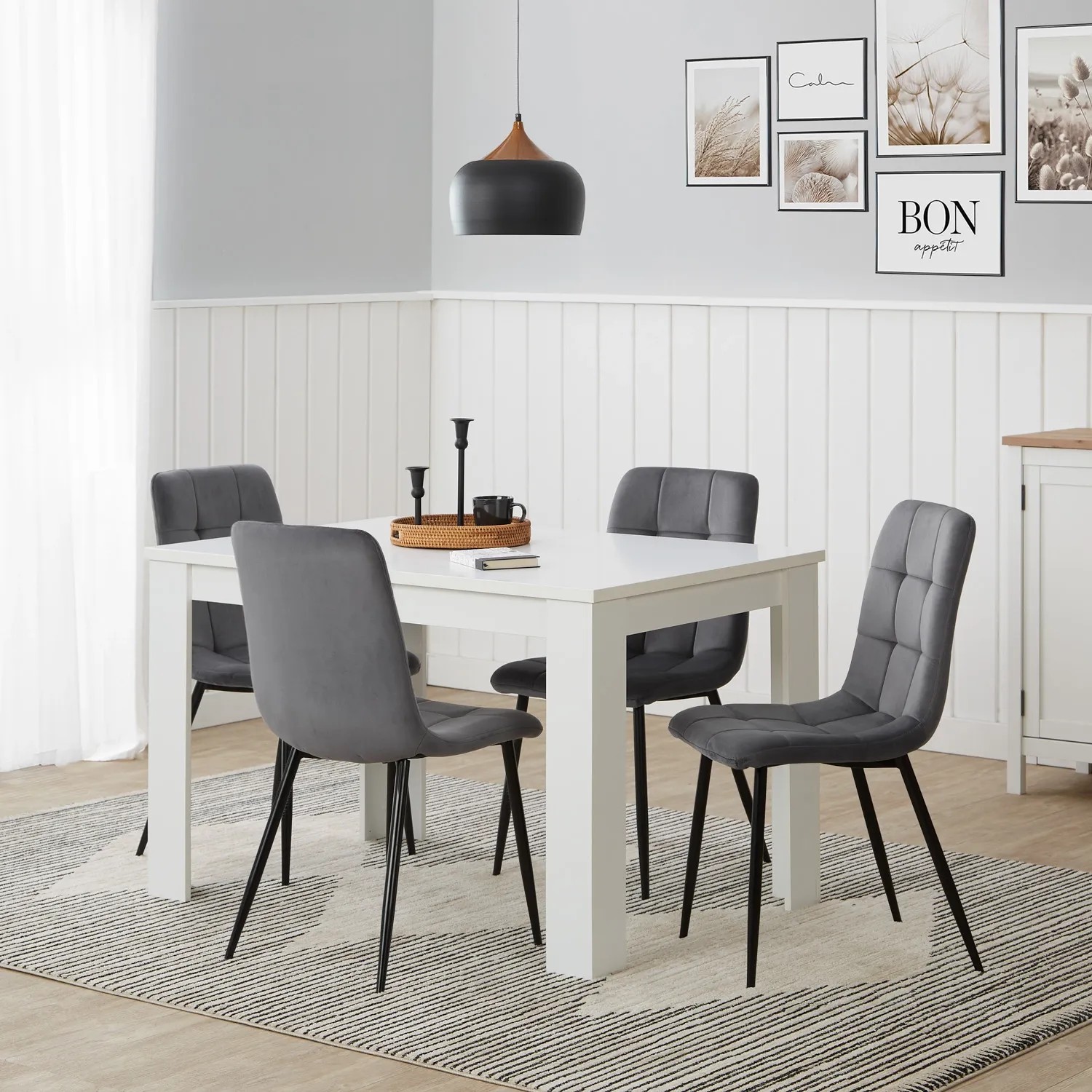 Homestyle4u Esszimmerstühle, 6er Set, Anthrazit Samt, schwarze Metallfüße.