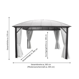 Anthrazit Kuppeldachpavillon (3,65x3,65m) mit Seitenteilen. Ideal für Garten und Terrasse.