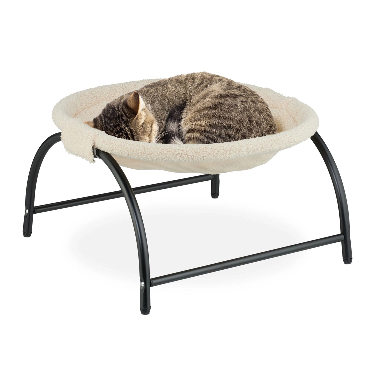 Relaxdays Katzenhängematte Stahl Polyester Beige Schwarz Erhöht Platzsparend 25 cm x 45 cm x 42 cm 1 kg