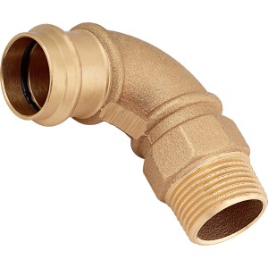 Press-Winkel aus Rotguss, 90 Grad, 28 mm x 33,3 mm (R 1) für Kupferrohr-Verbindungen.