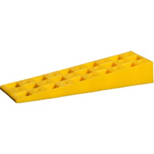 Gelber Keil, 150x45x25 mm, für Fenster-Zubehör, mit sägezahnförmigem Muster für sicheren Halt.