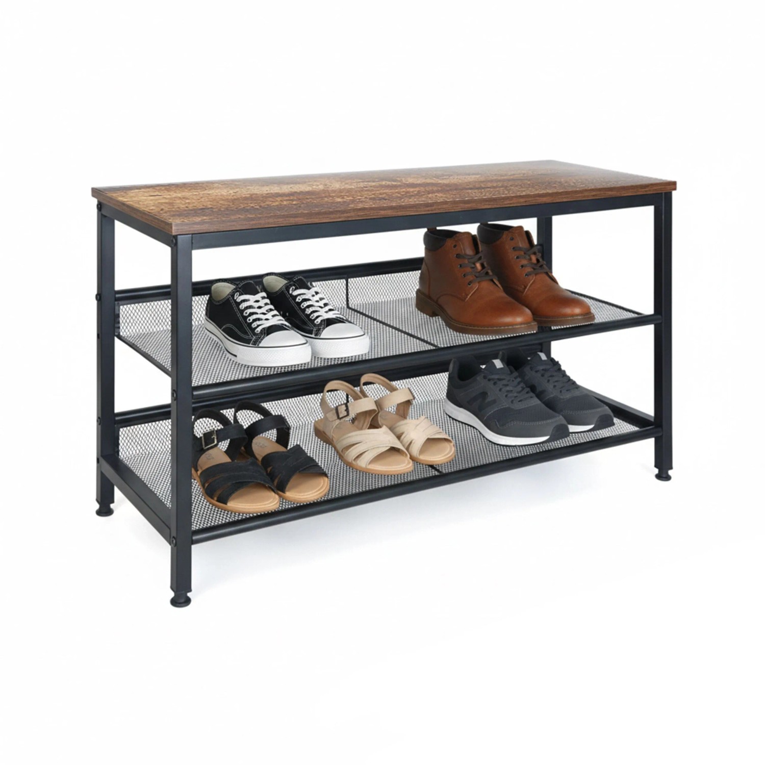 Relaxdays Schuhregal Eisen MDF Dunkelbraun 2 Ablagen 45 cm x 80 cm x 30 cm