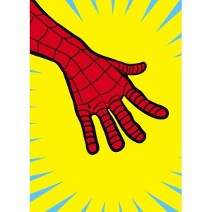 Komar Spider-Man Poster: Rote Hand mit Netz vor gelbem Hintergrund, 30x40 cm.