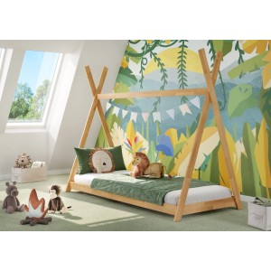 Erst-Holz Flachbett Bodenbett in Tipi-Form 90 x 200 cm Buche Geölt Modell 71 ohne Zubehör