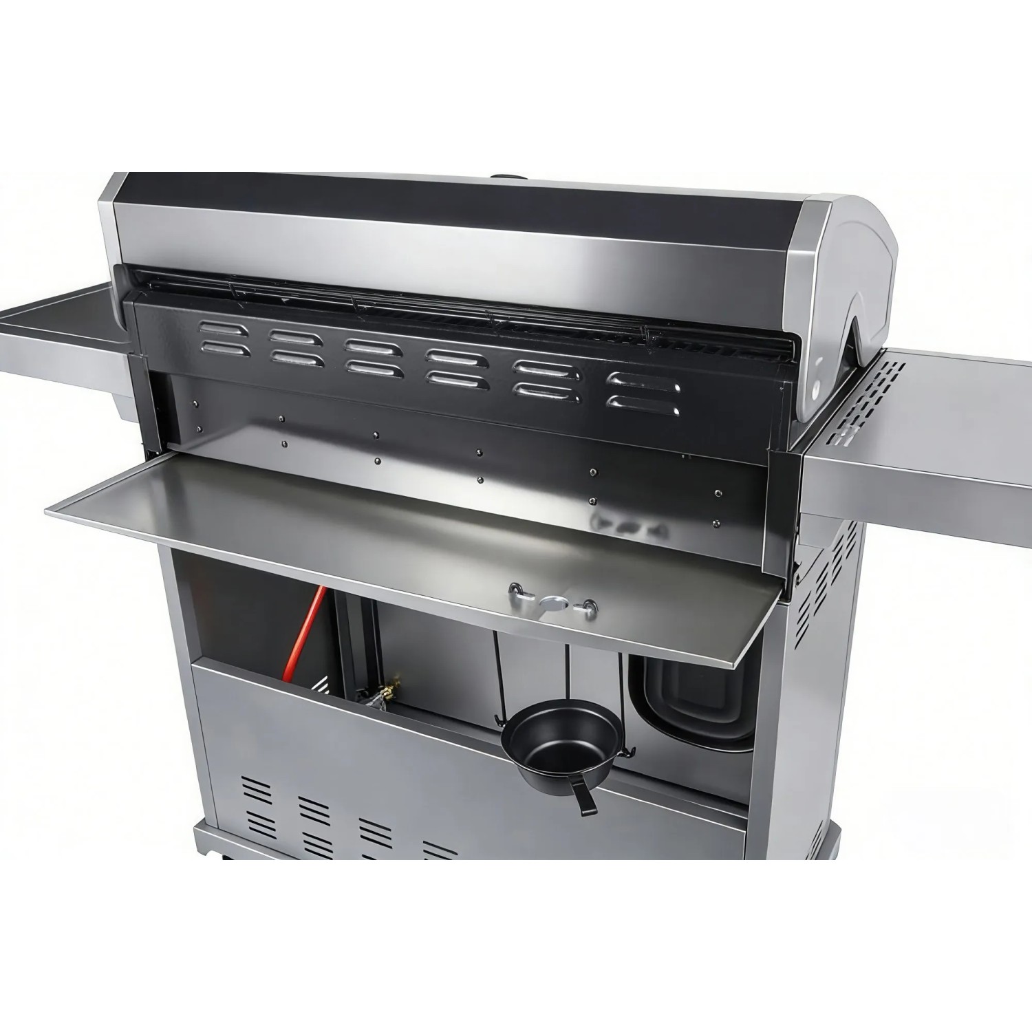 El Fuego Gasgrill Detroit mit Seitenablagen, Seitenbrenner und Fettauffangschale aus Edelstahl.