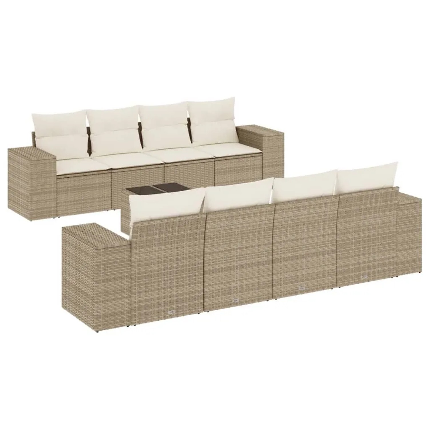 vidaXL 9-Tlg Garten-Sofagarnitur mit Kissen Beige Poly Rattan 3222347 günstig online kaufen
